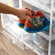 Boîtes à Chaussures, Lot de 6, Coffre de Rangement, Empilable, avec Porte, en Plastique, Pointure jusqu'à 46, 36 x 28 x 22 cm, Transparent - Transparent - Voir 6