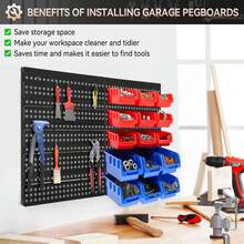 Wall Mounted Storage Bins Backboard DIY Stackable Workshop Storage For Tools Hardwares Crafts 64 X 41cm Plastic Bin Panel Rack With Screws For Tool Shed Garage Workshop - Red+Blue - View 1