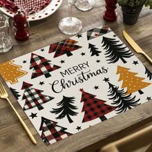 1/4 Set di Tovagliette Natalizie in Lino Stampato a Quadri Bufalo, Babbo Natale Invernale, Albero di Natale, Pupazzo di Neve e Cervo per Tavolo da Pranzo, Lavabili in Poliestere Rettangolari, Sottobicchieri, Tovaglie da Cucina, Tappetini per il Caffè, Adatti per Cucina, Sala da Pranzo, Matrimonio, Decorazione Casa, Decorazione Stanza, Decorazione Interna, Decorazione Tavolo, Decorazione Festa di Natale, Regalo Ideale