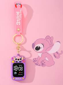 Disney 1 pieza Reloj cuadrado digital LED de Disney para niño/niña con llavero desmontable de Stitch de dibujos animados 3D, adecuado para ropa deportiva y como regalo