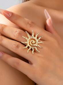 1 件金色旭日戒指，太阳设计戒指套装，女士时尚首饰，适合日常佩戴和度假 - 金色 - 查看 1