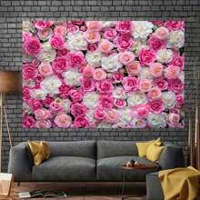 1pc 2D Flower Wall Backdrop Banner, Polyester Photography Background - Pink & White Roses Portrait, Suitable For Weddings, Bridal Showers, Multi-Purpose Photo Studio Props Decor - No Electricity Required