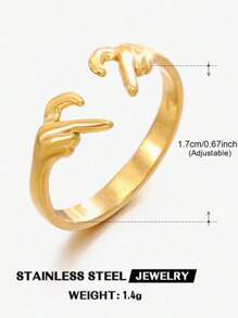 1 pieza Anillo con forma de corazón minimalista de acero inoxidable 304 dorado, anillo de pareja, anillo de presión de aceite, adecuado para uso diario de la mujer, estilo