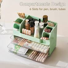 Makeup Organizer-Makeup Organizer Vanity With 2 Large Drawers, Cosmetic Display With Holders, Easy To Storage Bathroom Countertop Skincare, Desk Office Supplies, White - 綠色 - 查看 6