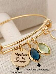 为妈妈和奶奶定制诞生石手链 - 个性化不锈钢家庭珠宝，带有叶形字母首字母，适合准妈妈的母亲节礼物