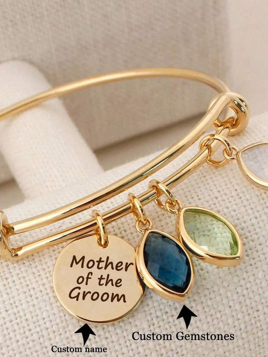 为妈妈和奶奶定制诞生石手链 - 个性化不锈钢家庭珠宝，带有叶形字母首字母，适合准妈妈的母亲节礼物