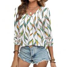 XIEERDUO 3/4 Length Sleeve Womens Tops Dressy Casual Blouses For Women 2025  V Neck T Shirts Summer Clothes - Z 彩葉 - 查看 3