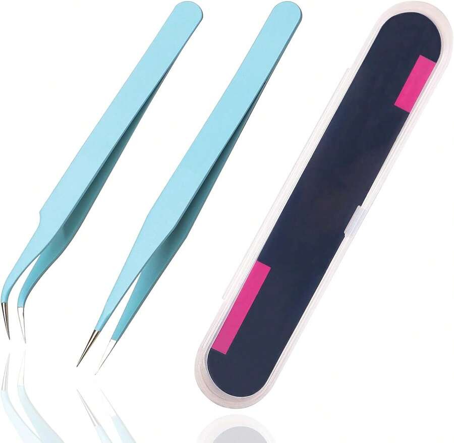 2 Pieces Sticker Tweezers, Cute Craft Tweezers For Stickers, Scrapbooking, Vinyl, Lashes, Electronics, Turquoise - 彩色 - 查看 1