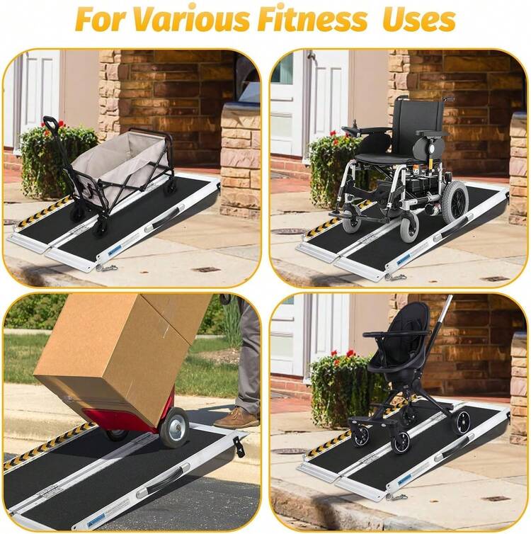 mteryoing 6FT Aluminum Folding Wheelchair Ramp - Portable Access Ramp With Textured Surface, Reflective Edges & Carry Handle For Steps, Doorways, Curbs - 黑色 - 查看 3