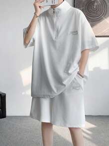 Men's Top And Bottom Set, T-Shirt, Summer Clothes, Short Sleeves, Top And Bottom 2-Piece Set, Plain, Sweat, Sportswear, Shorts, T-Shirt, Sweat-Absorbing, Quick-Drying, Casual, Large Size, Stylish, Spring/Autumn