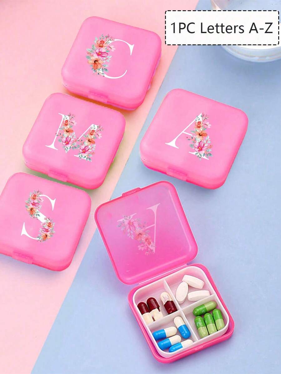 1 pièce de boîte à pilules avec motif de lettre de marguerite A-Z, mignonne et portable. Boîte à pilules de voyage extra grande, organisateur de pilules 4 fois par jour, organisateur de médicaments quotidiens surdimensionné pour les vitamines, grand contenant à pilules, distributeur de médicaments (rose) - Parfait pour organiser les médicaments en déplacement, convient pour les vacances, les voyages d'affaires, rappeler aux membres de la famille de prendre leurs médicaments à l'heure.