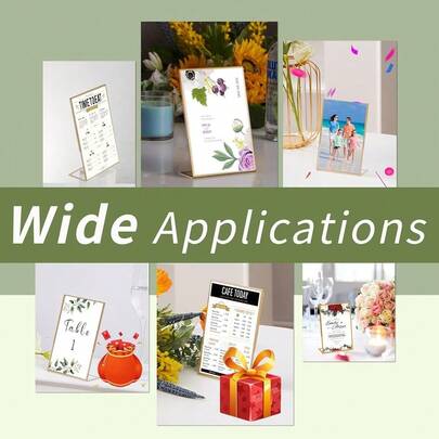 1/3/6Pcs Acrylic Sign Holders, Gold Frame Tilted Tabletop Number Stand, Transparent Plastic Table Menu Display Rack For Wedding Office Restaurant