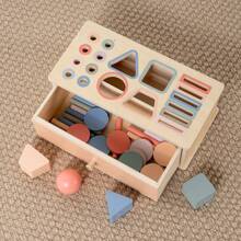 Montessori Coin Sorter Box, Baby Color Recognition Shape Matching Building Blocks Educational Toys