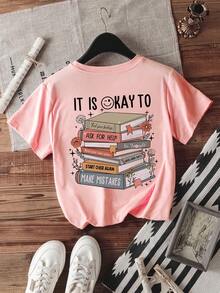 少女积极设计 T 恤，短袖励志印花，返校季，少女风 - 粉色 - 查看 3
