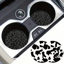 Cow Leopard Print Style 2 Pieces Car Cup Holder Coaster - Anti Slip, 2.8-Inch Made Of Natural Rubber, Washable, Weighing 15 Grams Per Piece, Perfect For Car Interior Accessories - Suitable For Car Owners - Suitable For Daily Use - An Excellent Gift For Car Enthusiasts - Multicolor - View 1