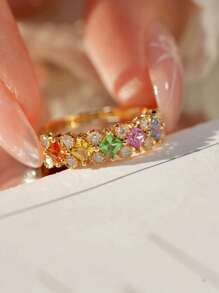 1 pièce Bague réglable minimaliste en argent S925 de couleur arc-en-ciel élégante, bijoux mode pour une utilisation quotidienne et les fêtes pour femmes, cadeau de la Saint-Valentin
