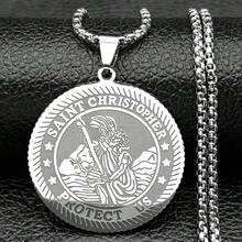 St. Christopher PROTECT US Jesus Pendant Necklace For Women Men Stainless Steel Gold Color Christian Saint Medal Chain Jewelry - Necklace - View 3