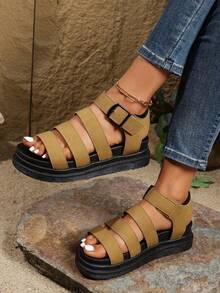 Sandalias de mujer minimalistas con suela de Thick, cómodas para mamá, para la playa, estudiantes, suela plana suave y resistente al agua talla grande, estilo romano retro elegante adecuado para pies anchos, verano, sandalias estilo inglés, botas de lluvia, zapatos de trabajo, cómodos zapatos casuales, Sandales deportivas, ropa casual, calzado de moda para exteriores - Marrón - Ver 2