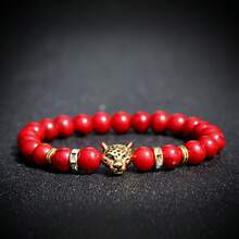 Gold Leopard Head Bracelet For Men Fashion Male Punk Blue Weathered Volcanic Lava Stone Bracelets Jewelry - Multicolor - View 13