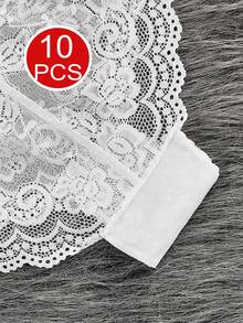 10 Pieces Of Mixed Color Women's Lace Floral Panties Lace Trim Splicing Comfortable And Breathable Women's Panties Daily Versatile Size S-L Optional Wear All Year Round 95% Cotton - 混色10件裝 - 查看 10