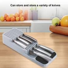 39*13CM Compact Cutlery Storage Utensil, Knife Drawer Organizer, Plastic Tray Utensil Rack Kitchen Storage, Kitchen Organisation(The Knife Is Not Include) - Grey - View 6