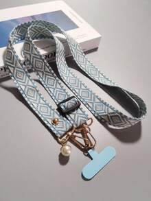 Line Lattice Stylish Pearl Pendant Bracelet Phone Crossbody Lanyard Rope Neck Rope Chain Compatible With Apple Phone Case Universal Accessories - Checkered Neck Strap - View 9