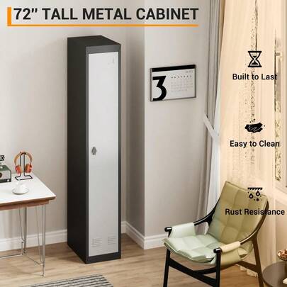 LIZHOUMIL 1 Door 72FT Metal Storage Cabinet With Shelves, Metal Storage Steel Locker For School Office Gym Home Warehouse
