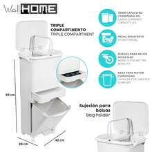 Well Home 42L（24L + 4L + 14L）三隔間選擇性分類回收箱，配有踏板、輪子和手柄。 - 白色 - 查看 2