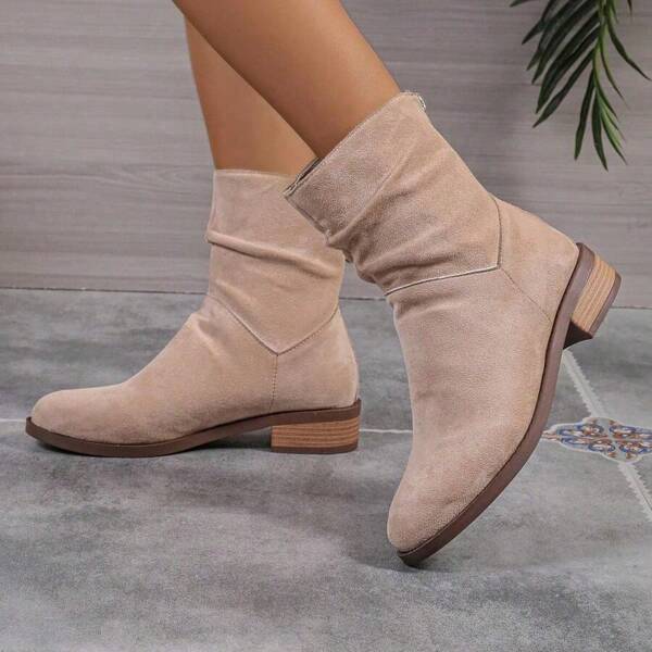 New Autumn Solid Color Retro European And American Fashion Back Zipper Casual Women Short Boots, Western Style