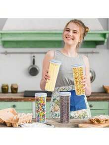1-Piece Large Capacity Plastic Storage Container Set - Airtight Pasta/Noodles/Cereal Food Canisters (Includes Noodle Tube For Kitchen/Home/Restaurant Use)