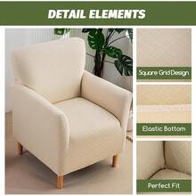 Local Delivery - Banquet Armchair Slipcover Printed Chair Covers With Arms Stretch Club Chair Slipcover Soft Armchair Sofa Covers Anti-Slip Furniture Protector For Dogs Pets Home Living Room Decor, 14 - Twill Check Beige - 查看 2