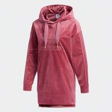 Adidas Originals Sudadera Adidas Trefoil para mujer, deportiva, de terciopelo, con logo grande, larga y capucha, GV2925
