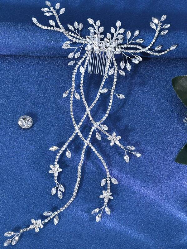 1 Stück handgefertigter eleganter Blumen-Kristall-Haarkamm aus Legierung, Braut-Hochzeit Brautjungfer Haaraccessoire, modischer Party Abschlussball Event Festival dekorativer Haarschmuck