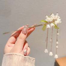 1 Peça Presilha de Cabelo Retrô com Borlas, Acessório de Cabelo Elegante Decorado com Pérolas e Cristais, Garra de Coque de Alta Qualidade para Mulheres e Meninas, Clipe de Coque Estilo Chinês Hanfu, Fixador de Coque, Ornamento de Cabelo de Liga, Pino de Cabelo, Formador de Coque, Peça de Cabelo, Presilhas para Arrumação de Cabelo
