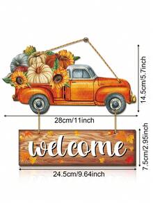 1Set/120Set Fall Home Decor Pumpkin Truck Wooden Door Sign Decor Welcome Wood Sign For Farmhouse Hanging Sign Decorative Wall Hanging Plaque Rustic Front Door Yard Kitchen Fall Harvest Decor - Multicolor - View 4