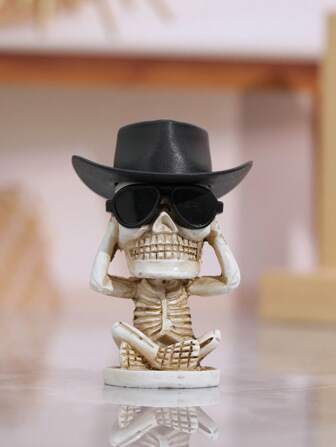 3pcs/Set Cool Denim Cowboy Hat, Sunglasses, Skull Decor Home Accessories, Suitable For Party, Holiday, Home, Garden Decoration, Photography Props, Desktop Decoration