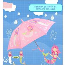 [Paraguas nuevo que cambia de color al contacto con agua con diseños de dibujos animados]Disponible en colores rosa, azul claro, verde y azul. Diseños divertidos de sirenas, dinosaurios, cohetes y ranas. Un paraguas ligero y encantador para todo el día, con mango recto o curvo, borde segu-ro, apropiado tanto para días soleados como para días de lluvia. Duradero, protector contra rayos ultravioletas, mango largo, creativo y divertido, resistente al viento, y cuenta con un marco de metal reforzado. Un regalo creativo perfecto para Navidad y Acción de Gracias - Rosa - Ver 2