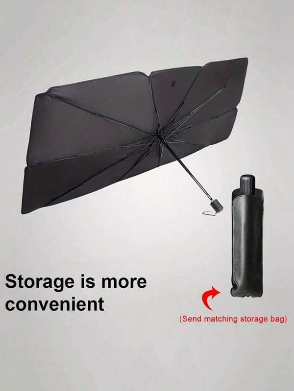 Tenda parasole avvolgibile compatta per finestrino anteriore - isolamento termico e protezione UV, accessorio per interni auto di facile utilizzo, materiale UPF50+, adatto alla maggior parte dei veicoli, tenda parasole | Design elegante a ombrello nero | Facile da maneggiare, parasole auto