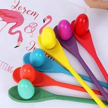2/4/8件套鸡蛋勺子比赛游戏套装，木制鸡蛋平衡比赛接力游戏，趣味勺子平衡鸡蛋比赛游戏，适用于复活节寻蛋，户外草坪游戏，复活节礼物，生日礼物，派对游戏，单身派对用品，母亲节礼物，新娘送礼会用品，毕业派对用品，家庭聚会配件 - 彩色 - 查看 4