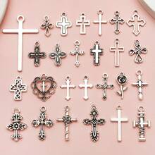 29pcs Mixed Bulk Antique Silver Holy Religious Cross Pendant Vintage Alloy Cross Charms For DIY Jewelry Making Accessories(The Style Is Random)