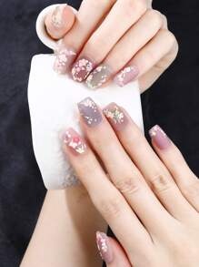 Purely Handmade Nail Art, 10-Piece Set, Pink, Short Trapezoid, Beauty, Fragrance Style, French Tip Nails, Press On Nails, New Years Nails, Valentines Nail, Uv Light Nails, Summer Nails, Matte Manicure, Wearable Nail Art, Elegant And Generous Design Nail Supplies Nails