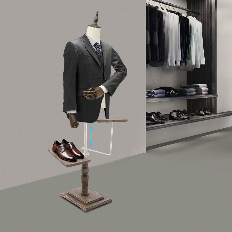 Men's Clothing Rack Men's Clothing Supports, Height Adjustable Clothes Rack With Removable Shoe And Trouser Racks Suitable For Clothing Stores Etc. - Beige+Brown - View 1
