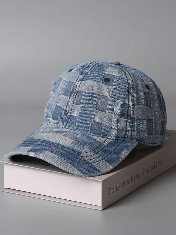 1 pieza Gorra de béisbol unisex de estilo nuevo con efecto desgastado y teñido anudado, gorra visera a cuadros de moda para protección solar versátil para adultos