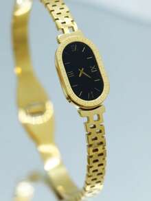 1pc Vintage Dial Style Bracelet For Women, Roman Numeral Hollow Strap Titanium Steel Bracelet Jewelry - Gold - View 3