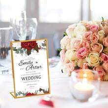 1/3/6Pcs Acrylic Sign Holders, Gold Frame Tilted Tabletop Number Stand, Transparent Plastic Table Menu Display Rack For Wedding Office Restaurant - Transparent Gold Edge - View 8