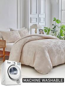 2/3 件卡其色蝴蝶结图案簇绒涤纶羽绒被套套装，现代别致可爱儿童四季床上用品套装，青少年被套套装，柔软透气，可机洗，（1 个羽绒被套 + 1/2 个枕套）