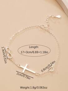 SYMFNY [Boutique de luxe] Bracelet en argent 925 avec croix et symbole de l'infini pour femmes, style minimaliste Ins, convient pour le travail, les rendez-vous, les soirées, les bijoux superposés, cadeau pour la meilleure amie, Saint-Valentin