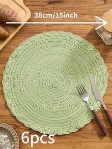 1/4/6/12pcs Bohemian Style Woven Round Placemats, Solid Color Braided Edge Anti-Slip Coasters For Home Kitchen, Dining Table, Suitable For Festivals, Parties, Birthdays, Weddings, Events (Multiple Color Options) - Green - View 16