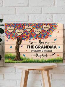 Catygift Custom Family Tree Canvas Print, Personalized Heart Shaped Names, Family Gift For Mom, Unique Wall Art Decor, 9 Names Customizable - As Shown - View 9
