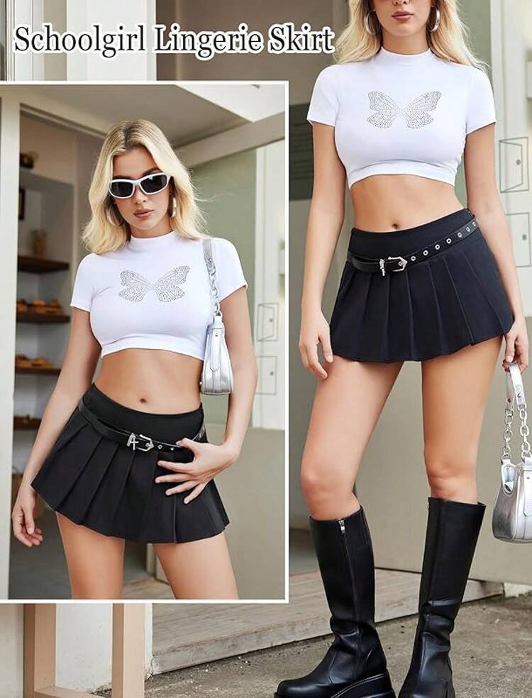 Mini Pleated Skirts For Women Mini Plaid Skirt XS-XXL - Black_pure - View 4